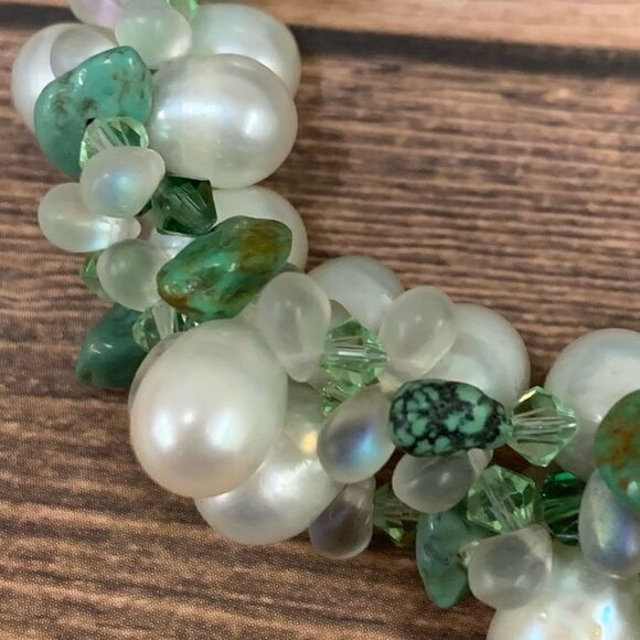 Genuine Pearl and Spiderweb Turquoise Necklace - Picture 3 of 3